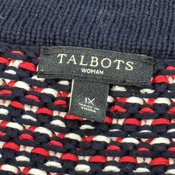 Talbots Red White Blue Button Front Cardigan Sweater Chunky Knit Womens size 1X - Picture 5 of 9